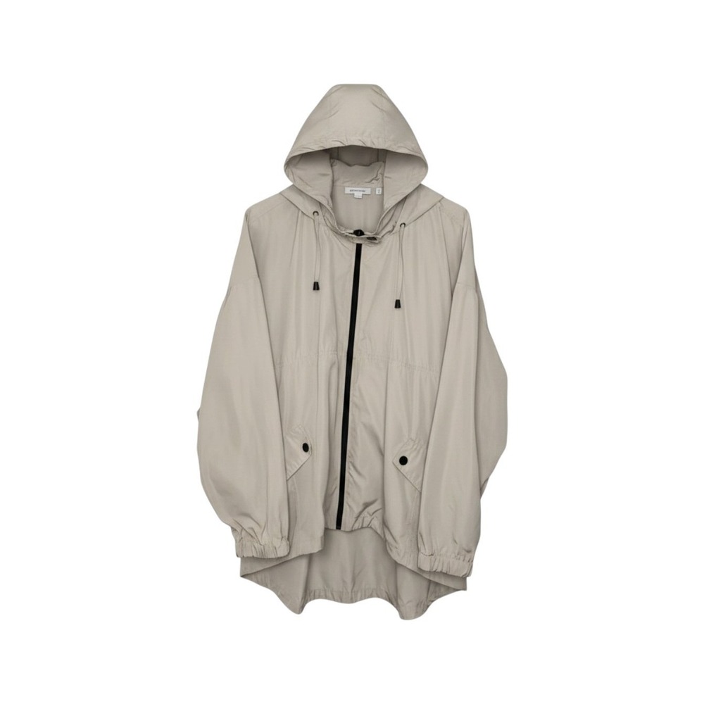Chicos‎ Hooded Windbreaker Jacket Tan Beige Full Zip High Low Hem Womens Size 3